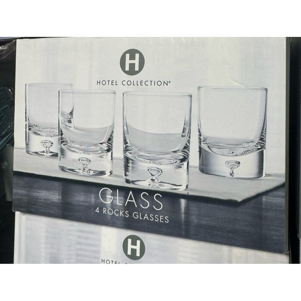 Hotel Collection 9.5 oz Bubble Double Old-Fashioned Glasses, Set of 4 NEW
